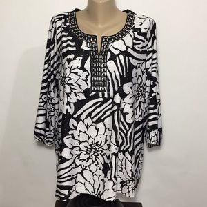 C.D.Daniel Blouse Tunic Top 3/4 Sleeves Size 1X